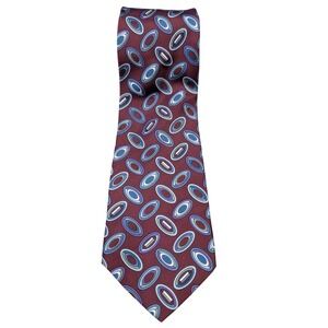 Hanley & Scott 100% Silk Geometric Oval Pattern Blue White burgundy background